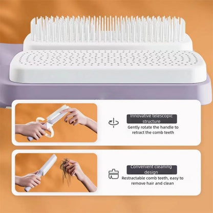 Self Cleaning Hair Brush, Easy Clean Brush with Retractable Bristles|Purple