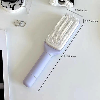 Self Cleaning Hair Brush, Easy Clean Brush with Retractable Bristles|Purple