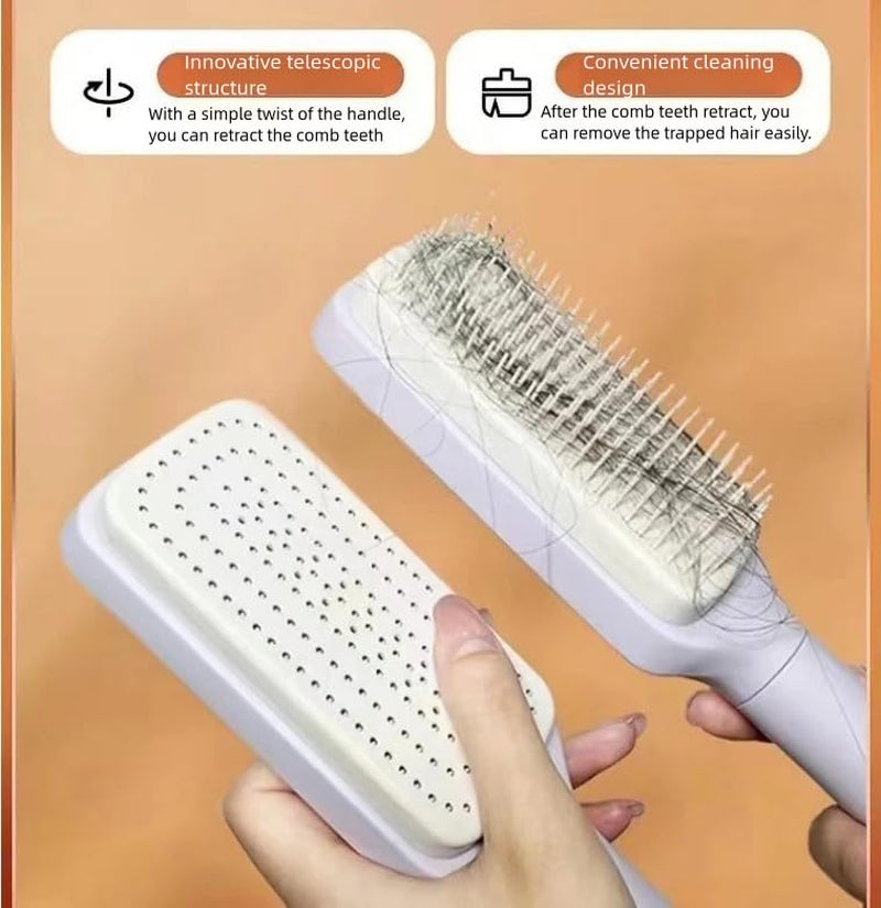 Self Cleaning Hair Brush, Easy Clean Brush with Retractable Bristles|Purple