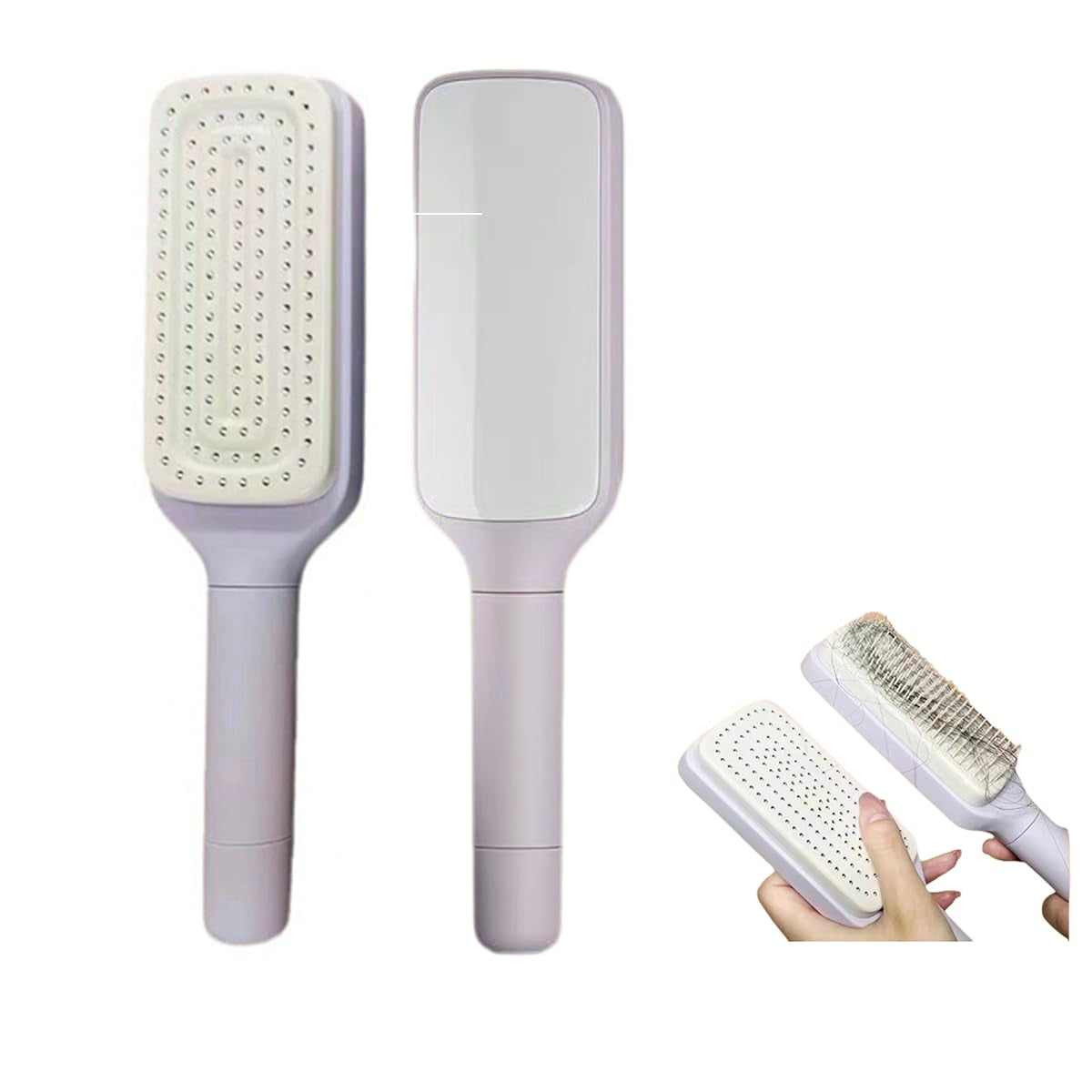 Self Cleaning Hair Brush, Easy Clean Brush with Retractable Bristles|Purple